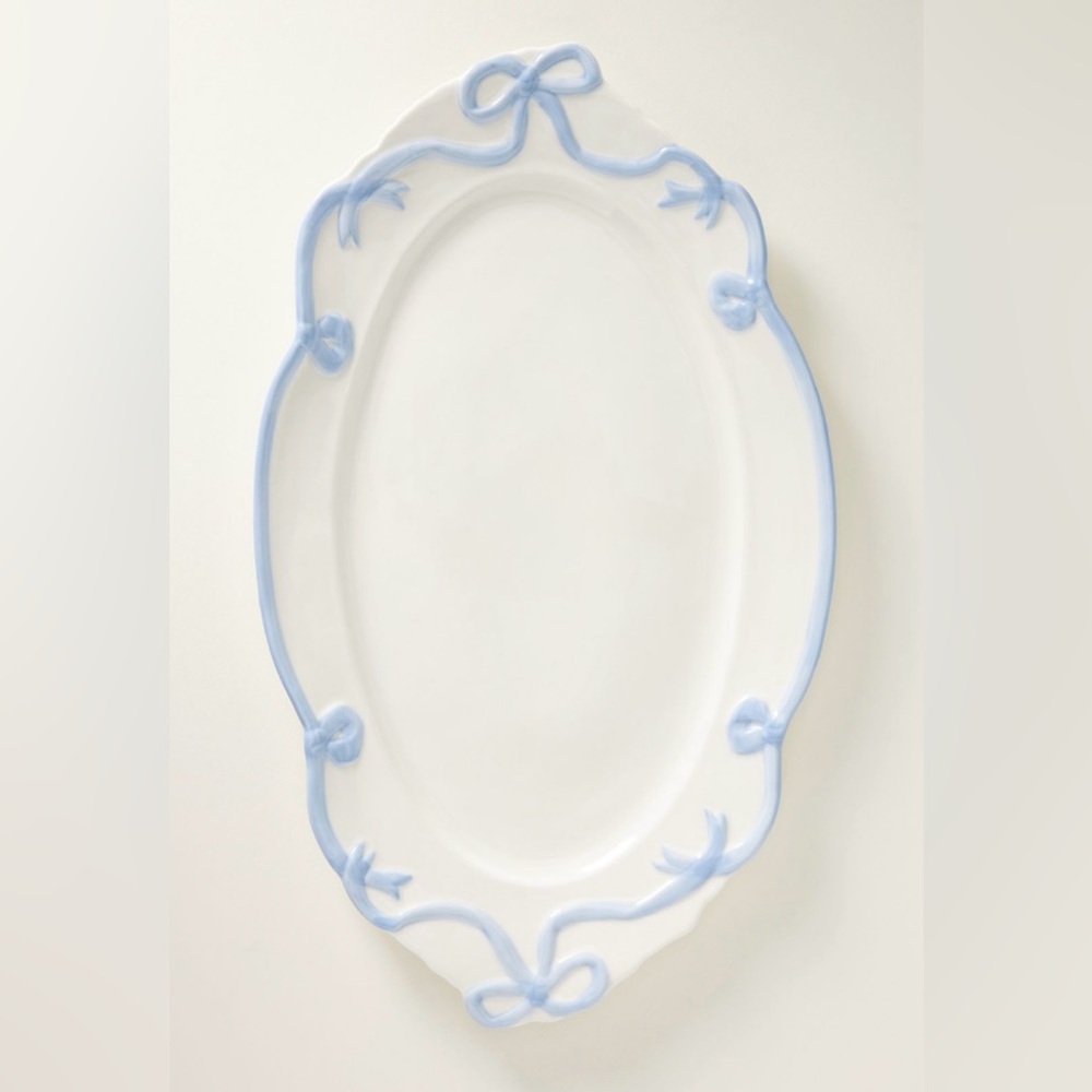 Anthropologie Sky Blue Benedita Bow Ceramic Stoneware Platter NEW